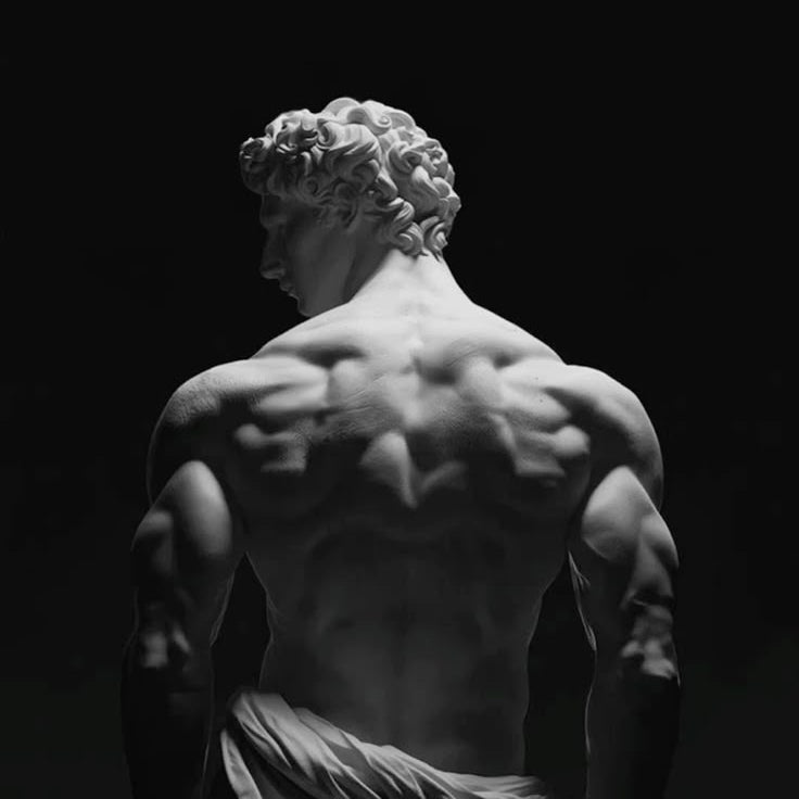 Statue of a draped figure against a black background